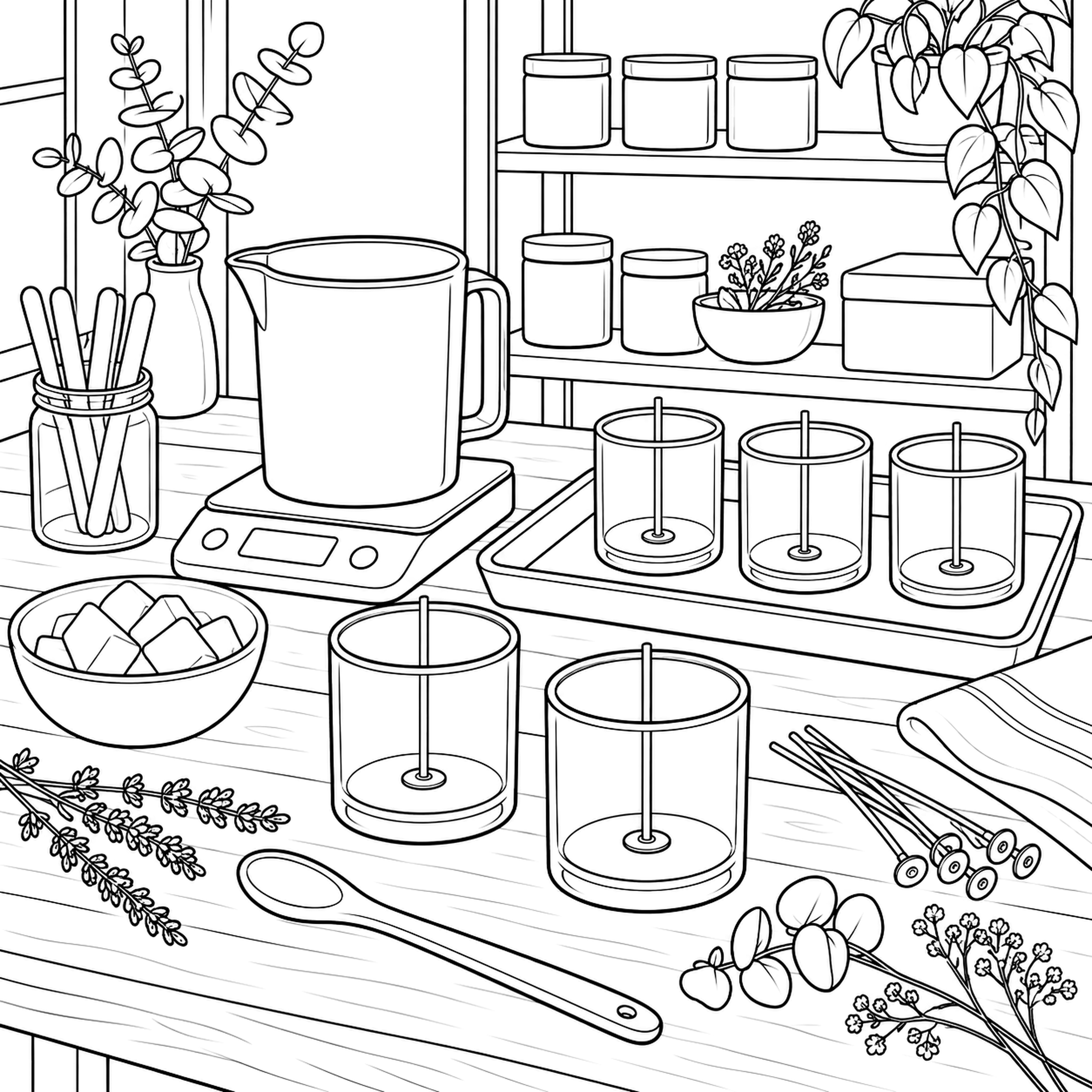 Candle-making workshop adult coloring page