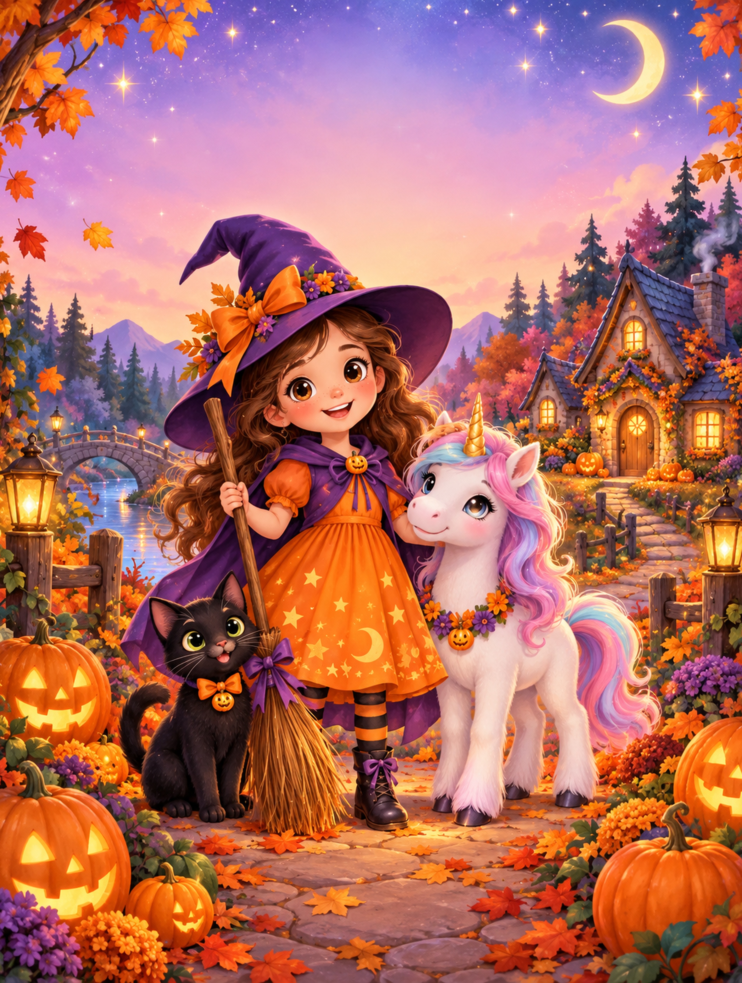Cute Halloween Magic coloring book cover for girls ages 4 to 8