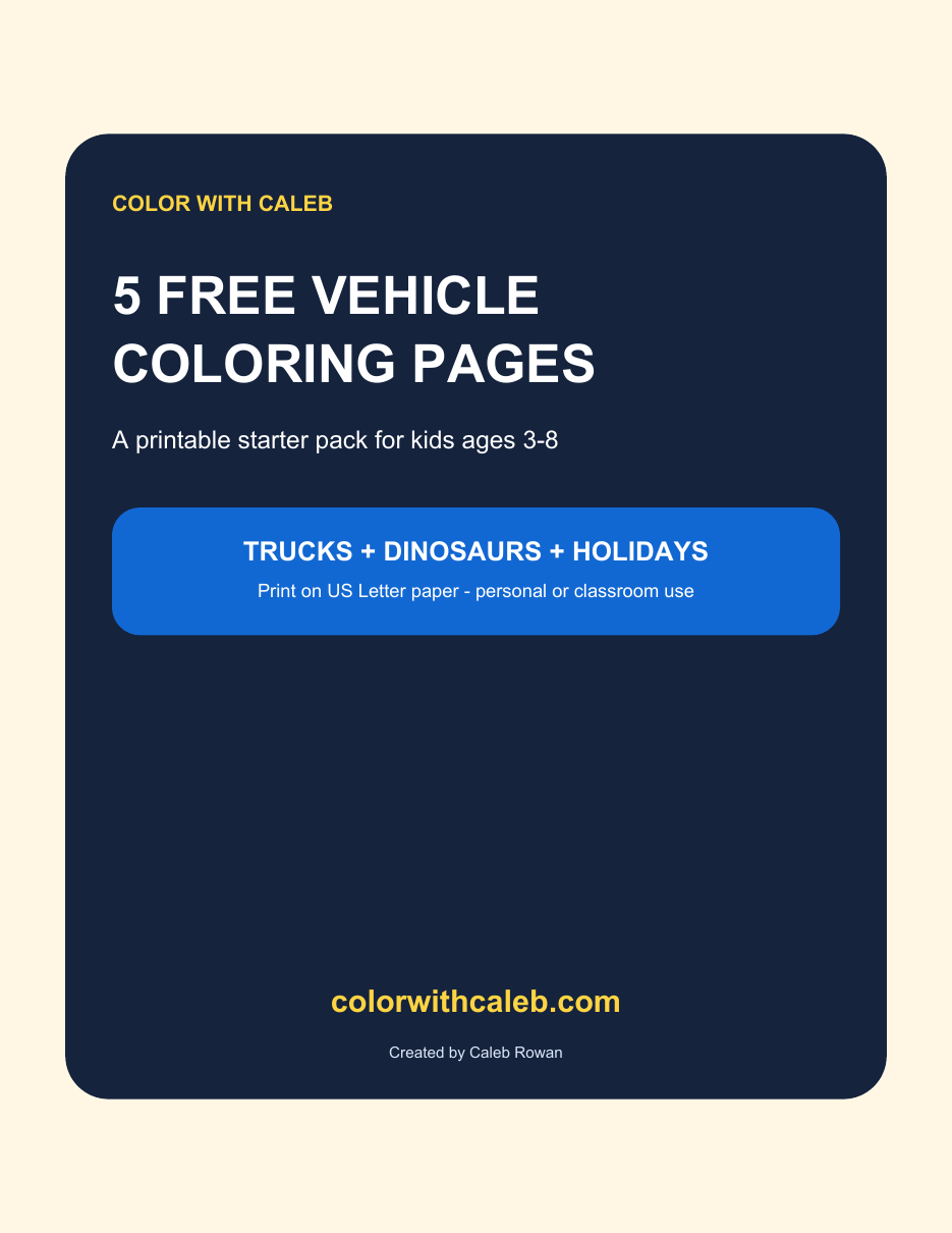 Cover of the free five-page vehicle coloring starter pack