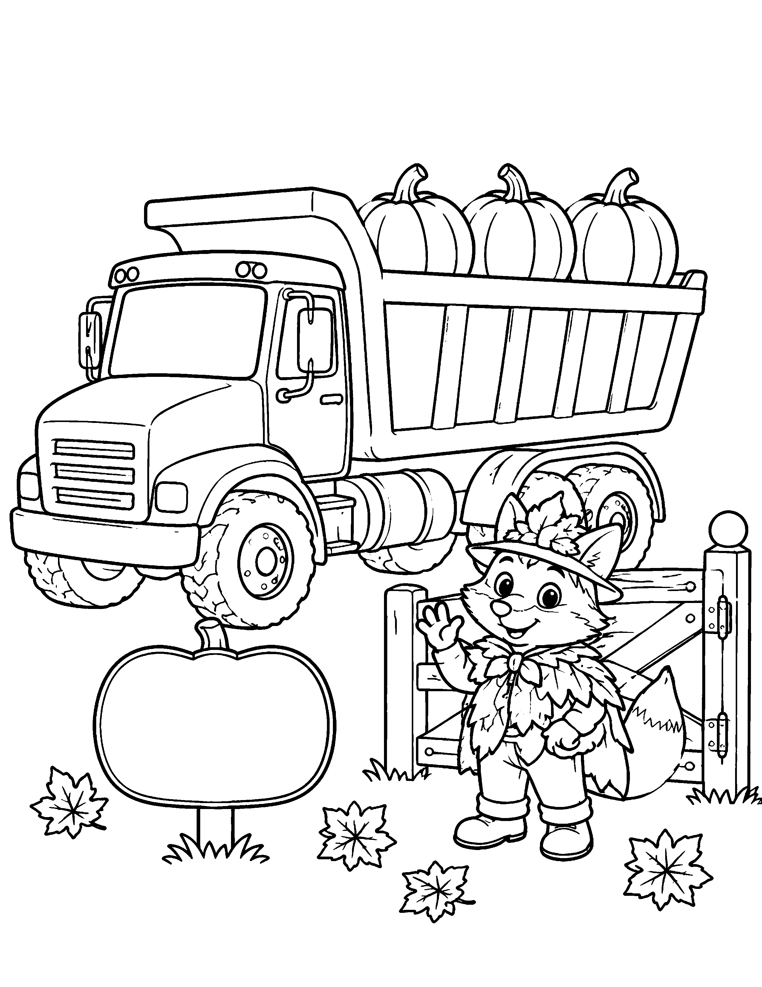 Actual pumpkin dump truck coloring page from Spooky Trucks
