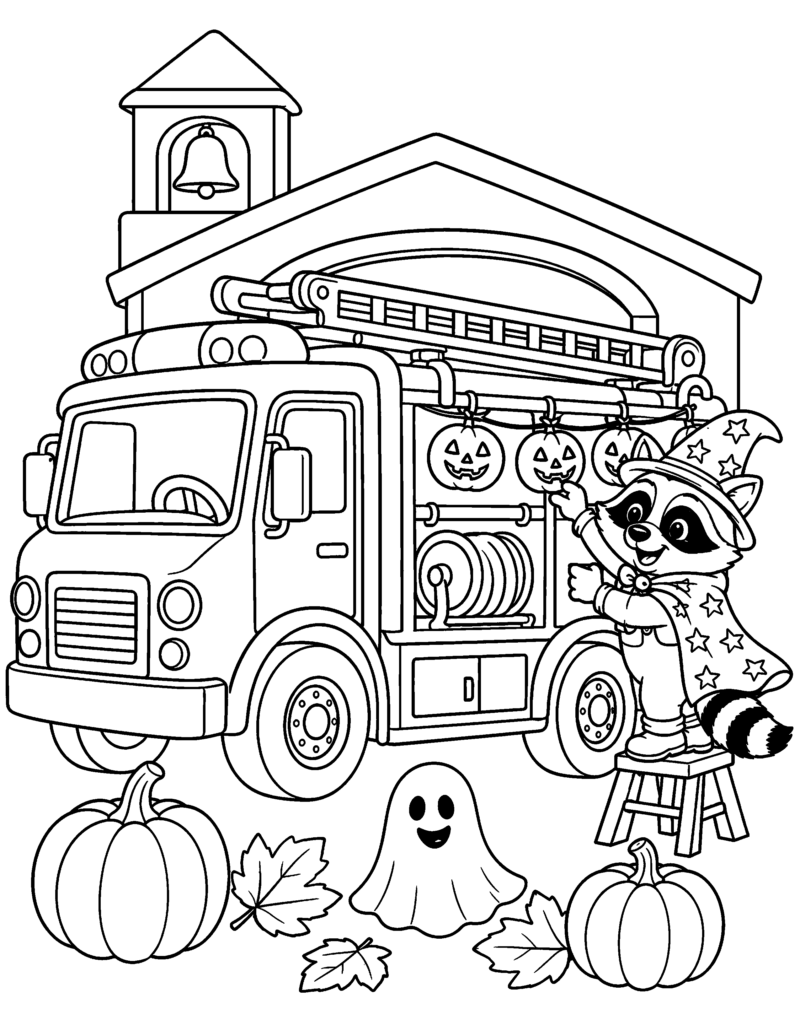 Actual Halloween fire truck coloring page from Spooky Trucks