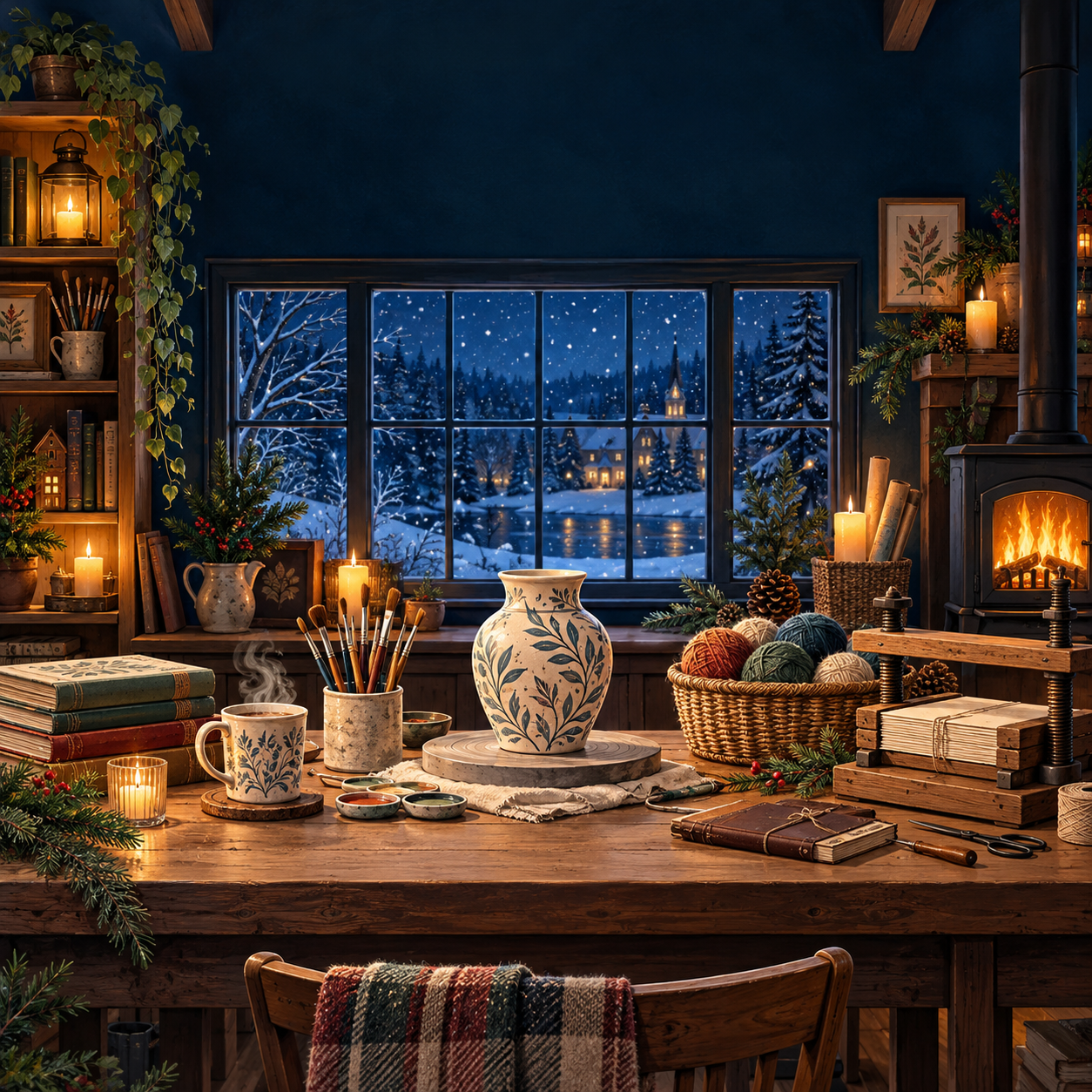 Winter Workshop Nights cozy adult coloring book cover